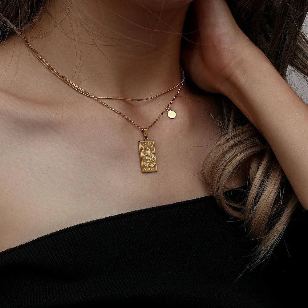 Engraved Tarot-Style Zodiac Necklace & Bracelet