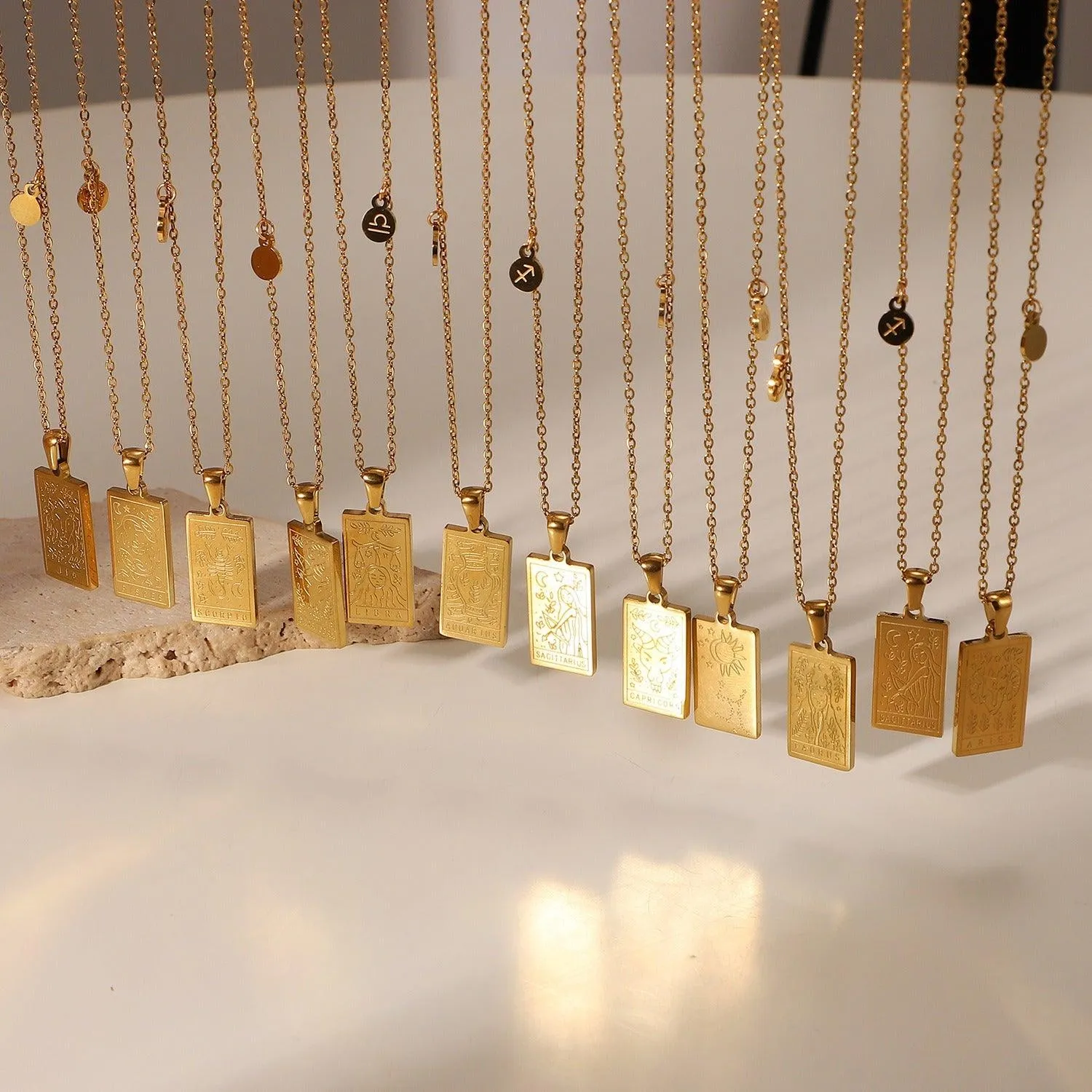 Engraved Tarot-Style Zodiac Necklace & Bracelet