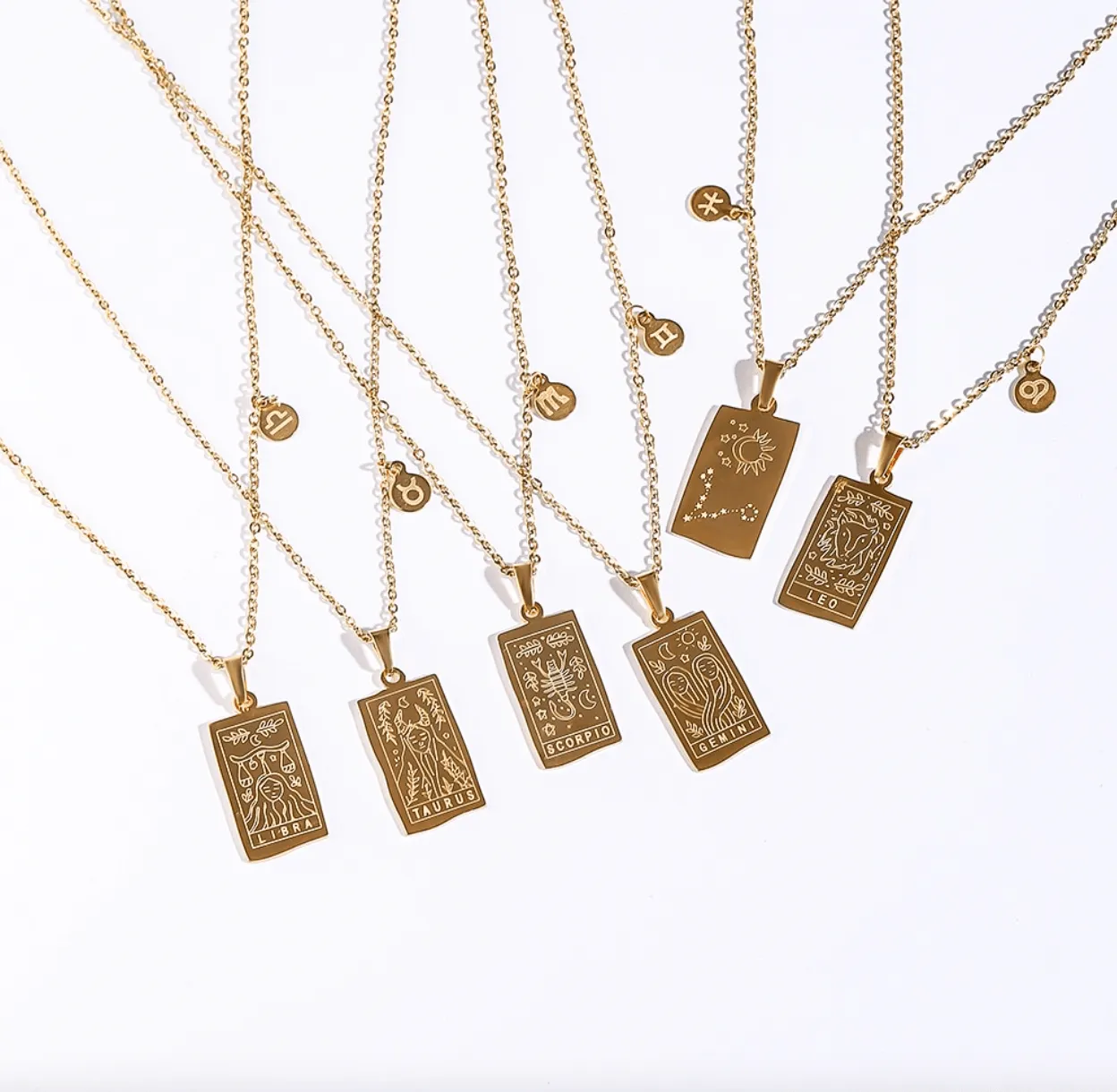 Engraved Tarot-Style Zodiac Necklace & Bracelet