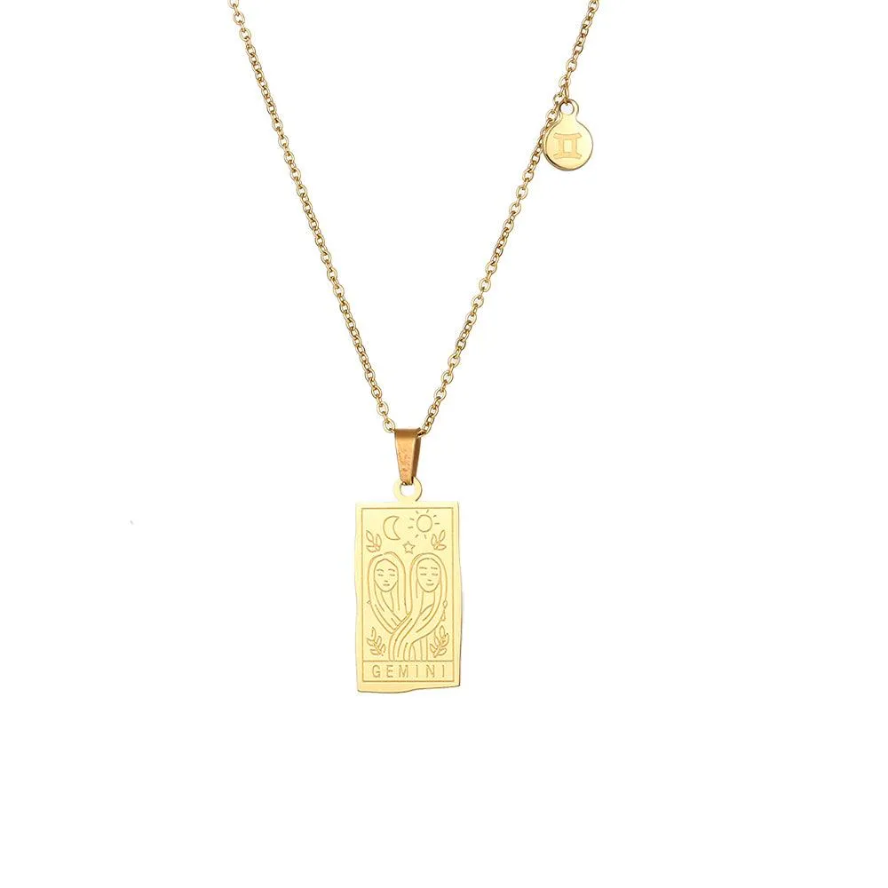 Engraved Tarot-Style Zodiac Necklace & Bracelet