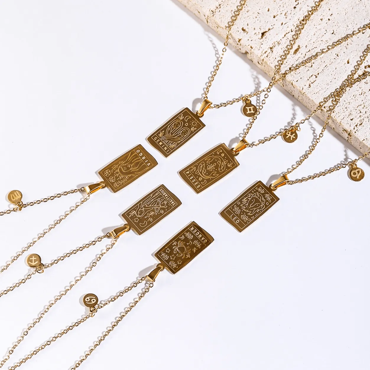 Engraved Tarot-Style Zodiac Necklace & Bracelet