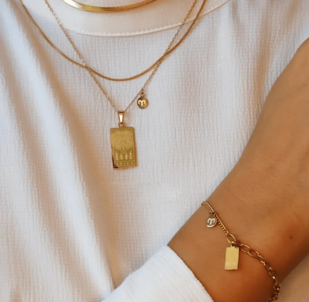 Engraved Tarot-Style Zodiac Necklace & Bracelet
