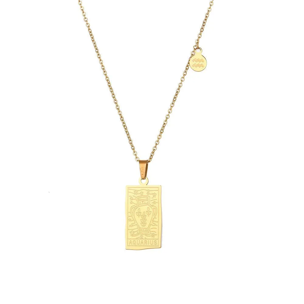 Engraved Tarot-Style Zodiac Necklace & Bracelet