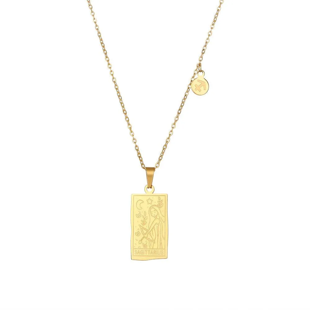 Engraved Tarot-Style Zodiac Necklace & Bracelet