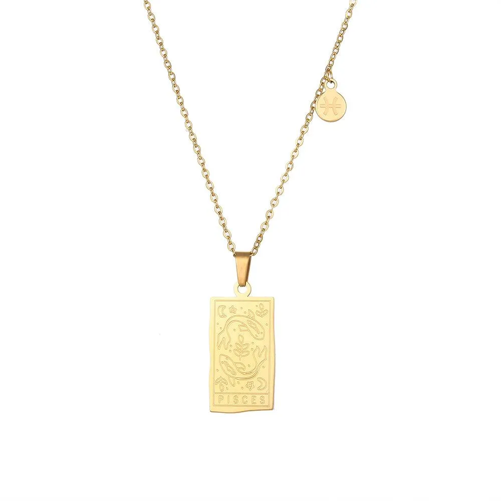 Engraved Tarot-Style Zodiac Necklace & Bracelet