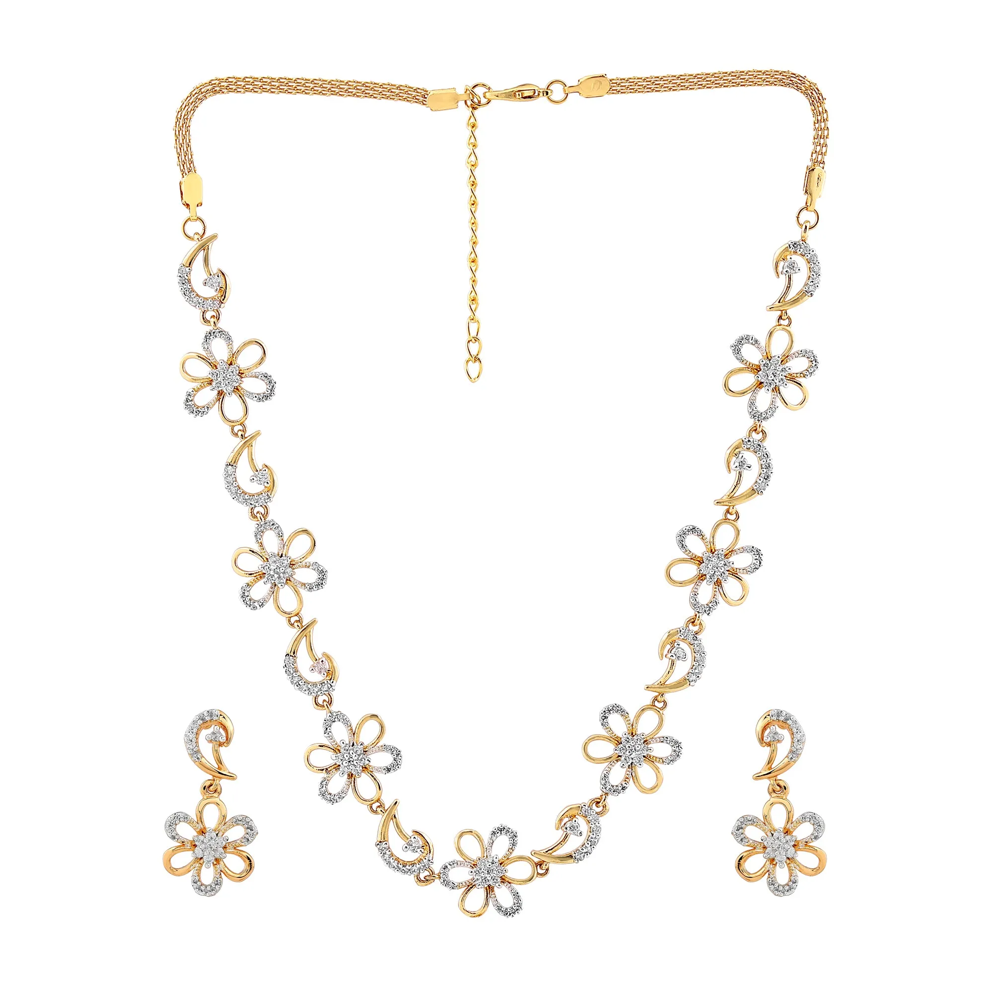 Estele Gold Plated CZ Bloom Designer Necklace Set for Women