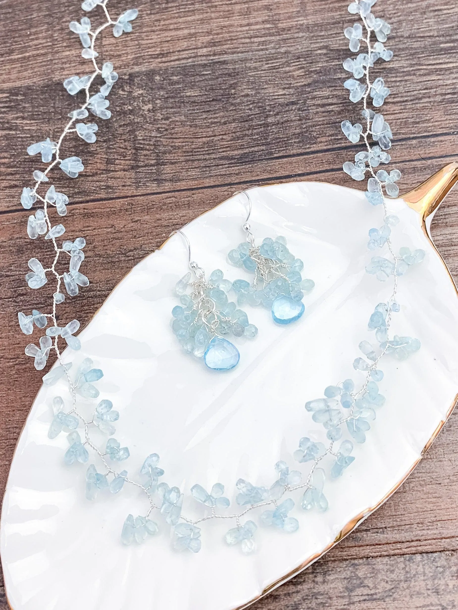 Ethereal Aquamarine Necklace and Earring Set