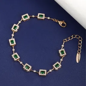 European and American Fashion Geometric Square Inlaid Color Artificial Stone Bracelet Women's Light Luxury Niche Hand Jewelry