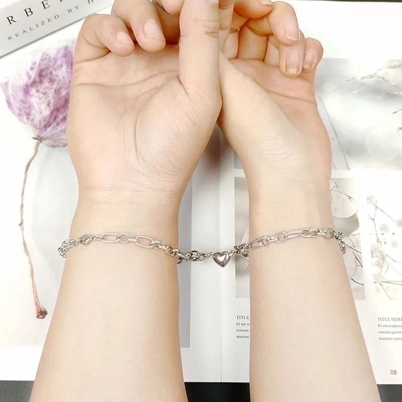 European And American New Alloy Love Magnet Suction Stainless Steel Couple Bracelet Pair Men And Women Jewelry Foreign Trade Exclusive