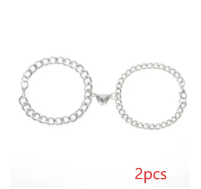 European And American New Personalized Magnet Heart-shaped Bracelet Retro Hip Hop Style Peach Heart Round Couple Bracelet For Men And Women