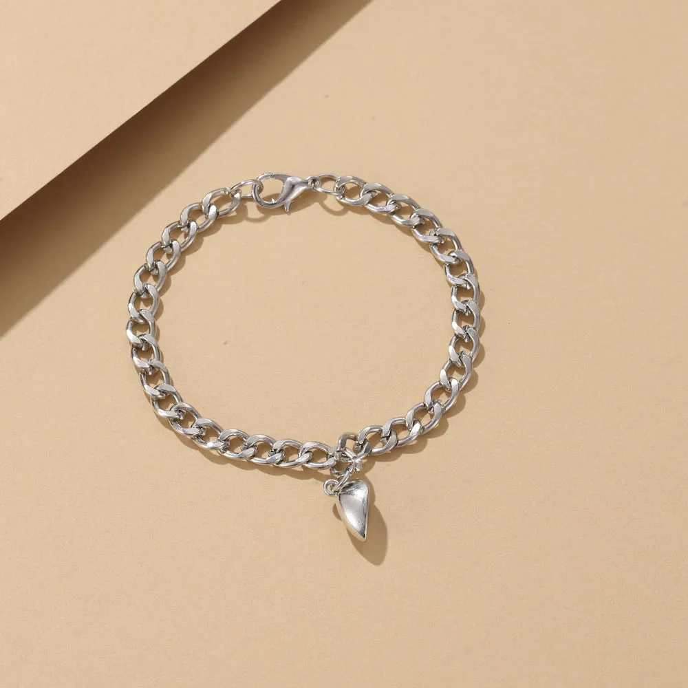 European And American New Personalized Magnet Heart-shaped Bracelet Retro Hip Hop Style Peach Heart Round Couple Bracelet For Men And Women