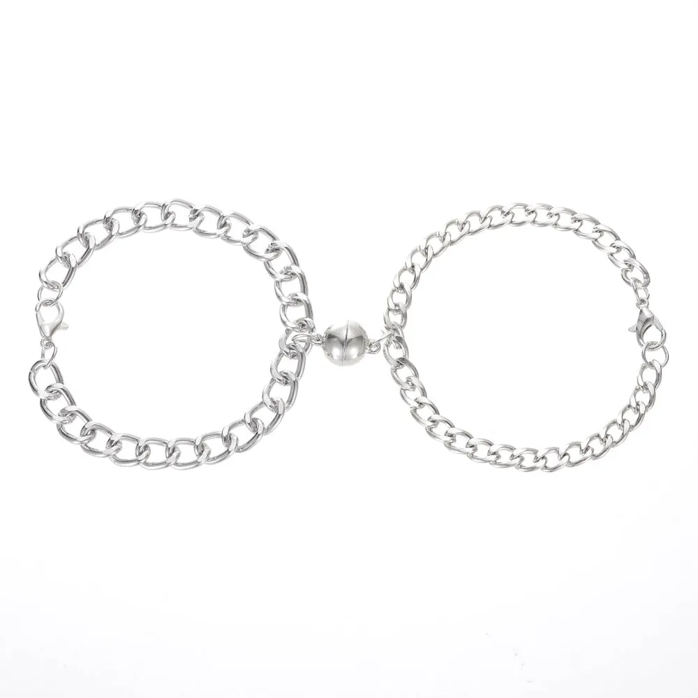 European And American New Personalized Magnet Heart-shaped Bracelet Retro Hip Hop Style Peach Heart Round Couple Bracelet For Men And Women