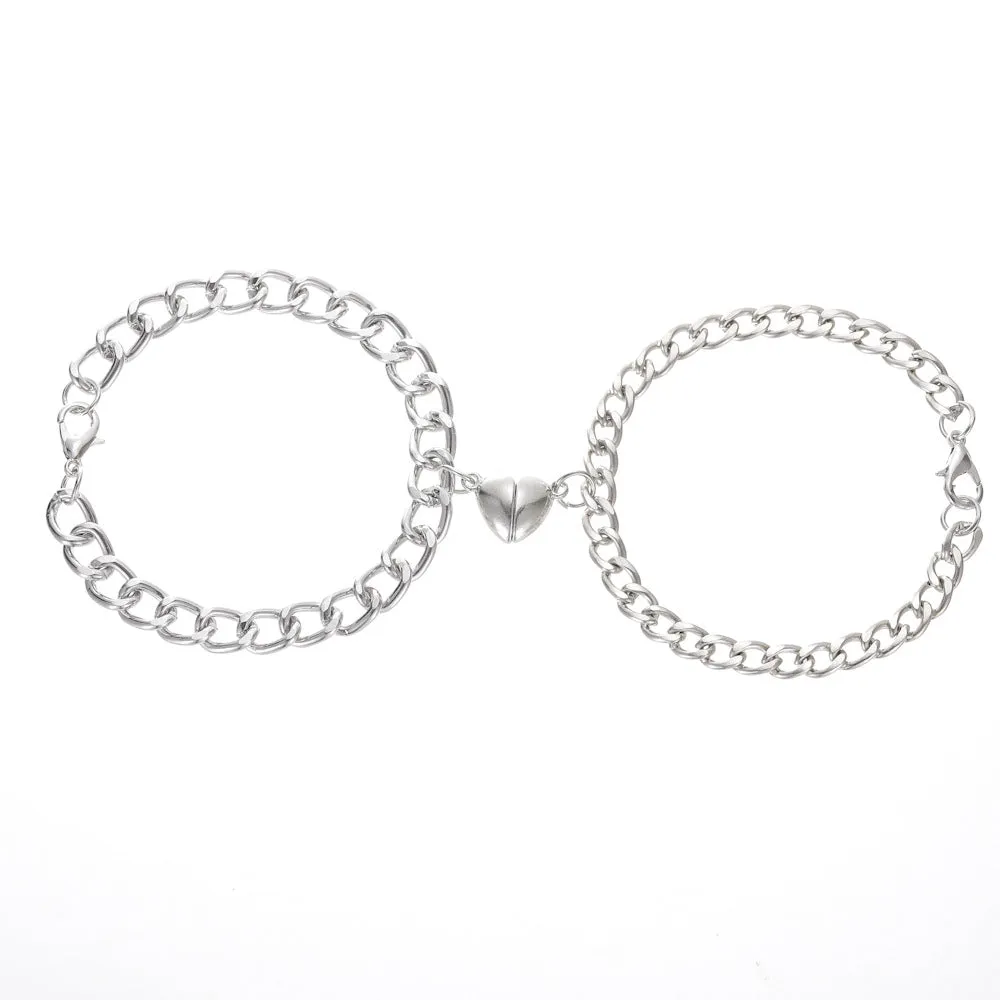 European And American New Personalized Magnet Heart-shaped Bracelet Retro Hip Hop Style Peach Heart Round Couple Bracelet For Men And Women