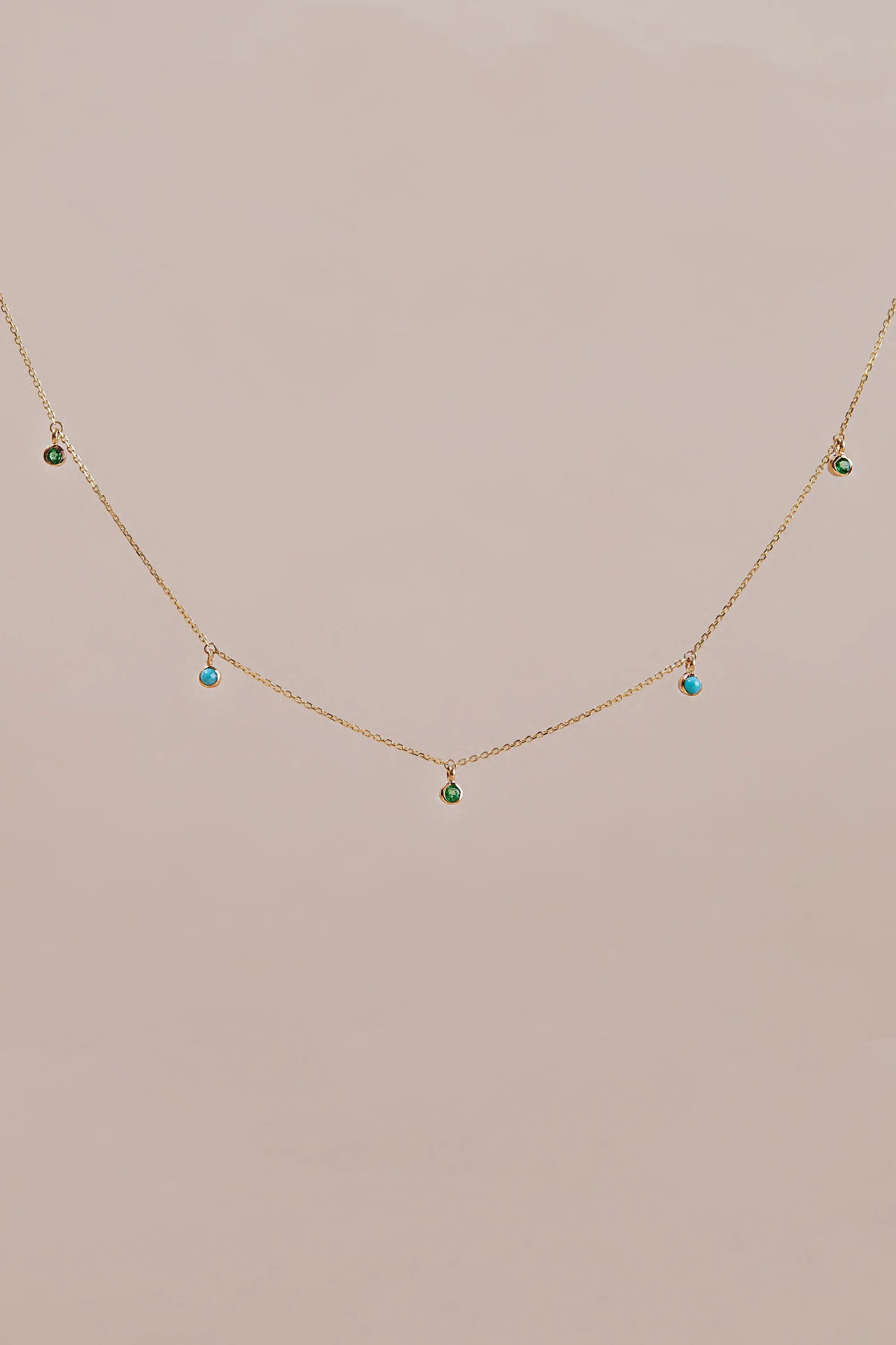 EVERGREEN EMERALD AND TURQUOISE CHARMED NECKLACE