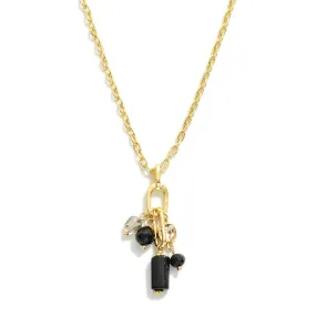 Faceted Stone Pendant Charm Necklace - Black