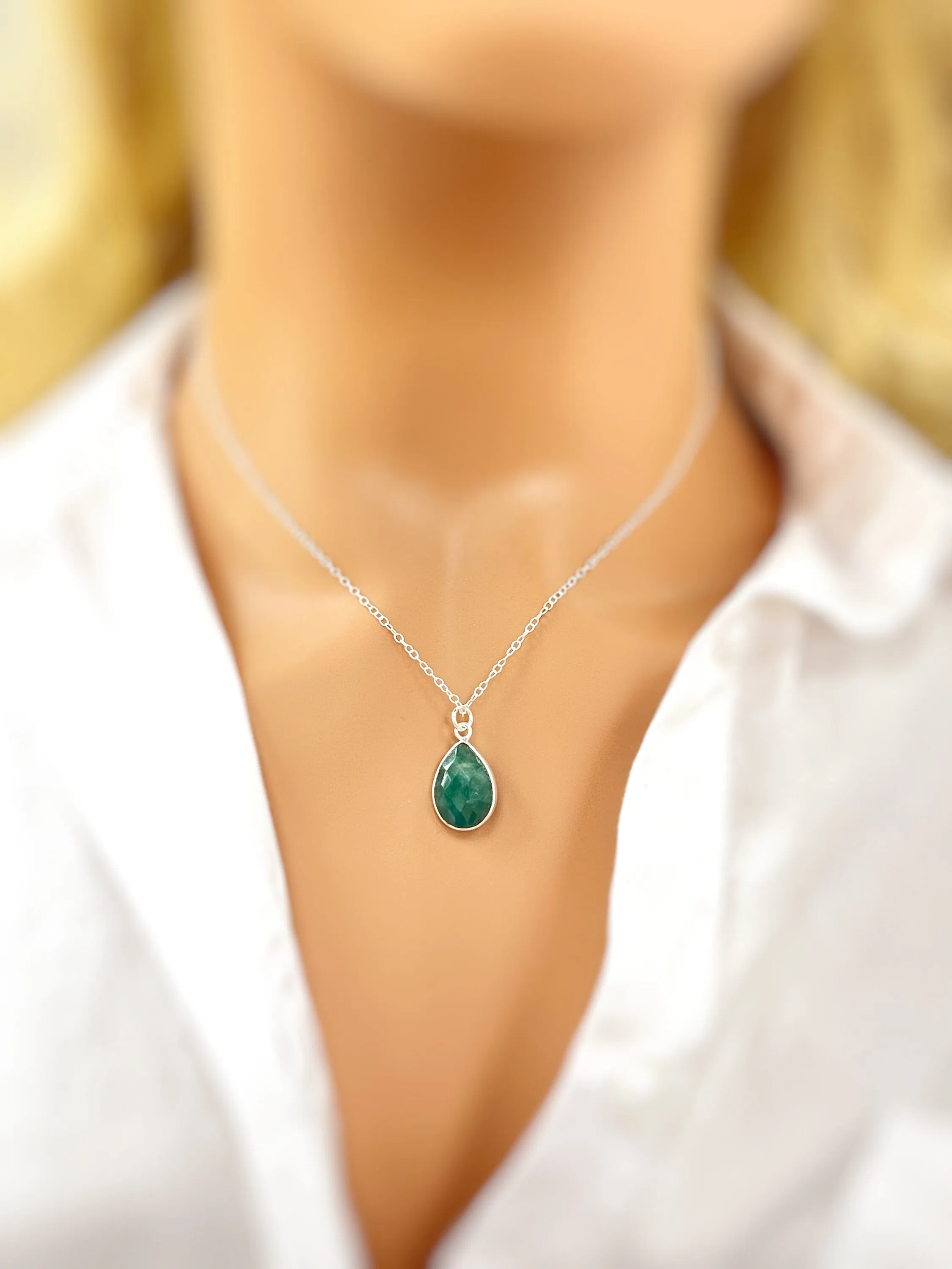 Facetted Emerald Necklace Sterling Silver
