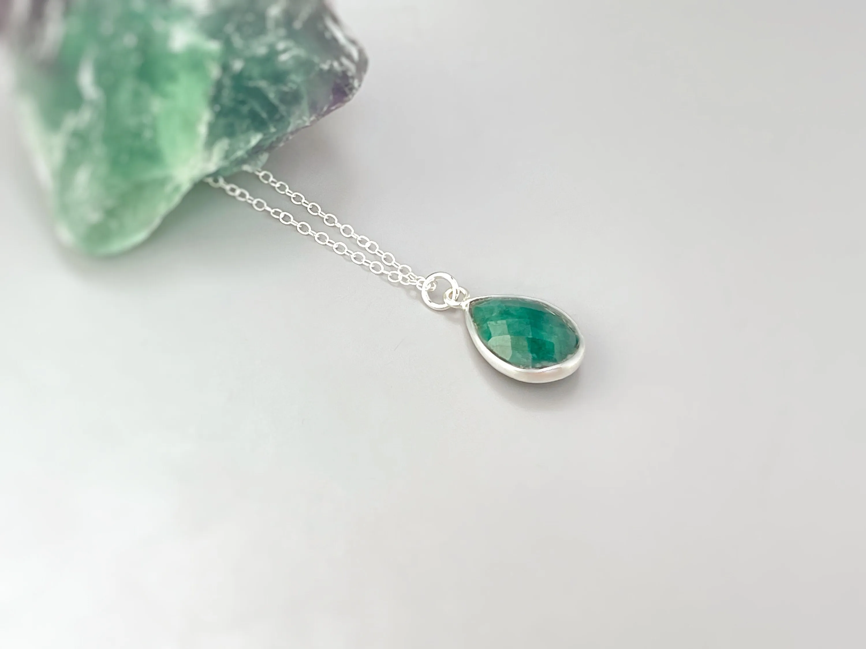 Facetted Emerald Necklace Sterling Silver