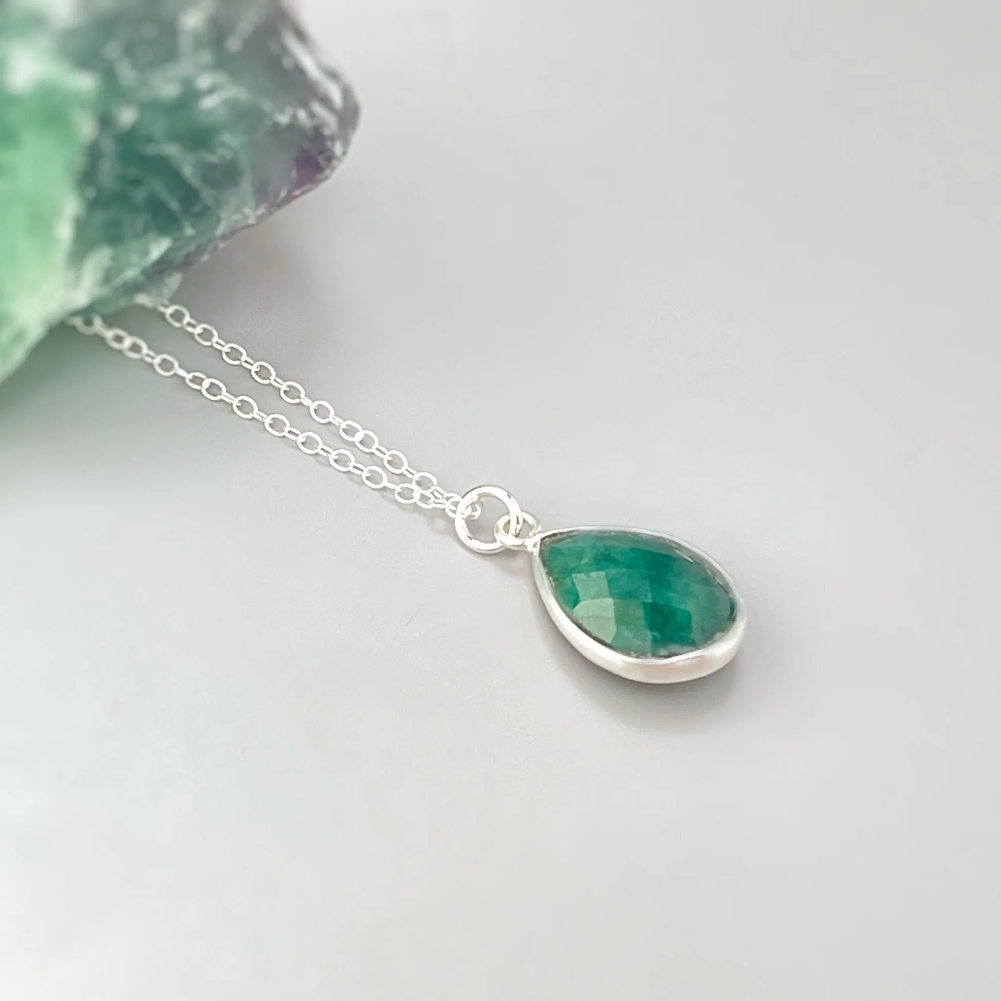 Facetted Emerald Necklace Sterling Silver