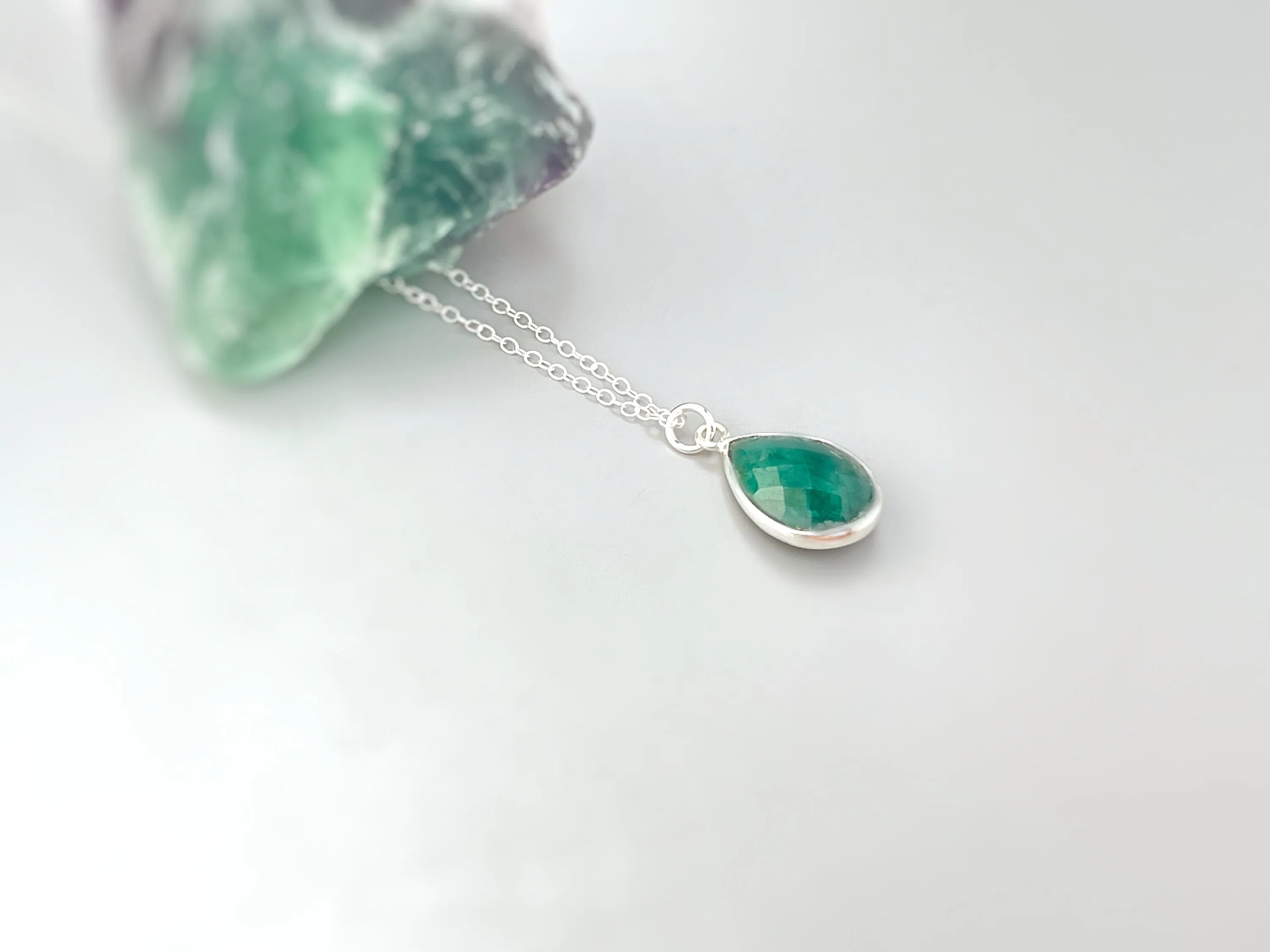 Facetted Emerald Necklace Sterling Silver