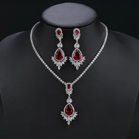 Fashion CZ Cubic Zirconia Water Drop Pendant  Necklace  Earrings Set Bridal Wedding Jewelry Sets for Women Gift CN10472