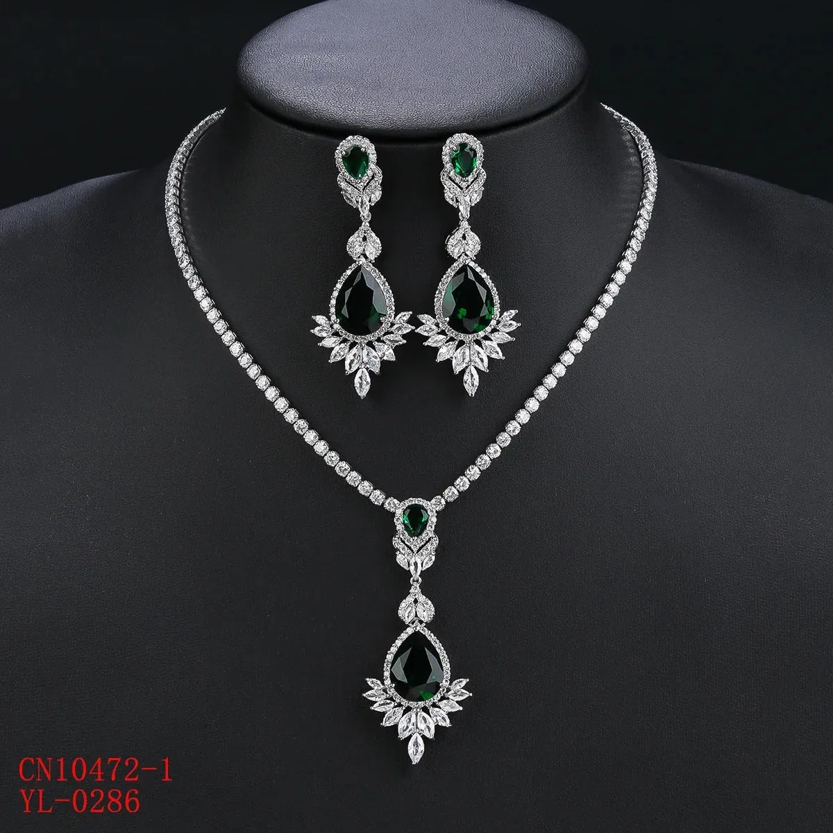 Fashion CZ Cubic Zirconia Water Drop Pendant  Necklace  Earrings Set Bridal Wedding Jewelry Sets for Women Gift CN10472