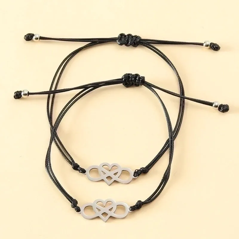 Fashion Jewelry Stainless Steel Heart Shaped Eight-character Couple Card Hand Weaving Bracelet