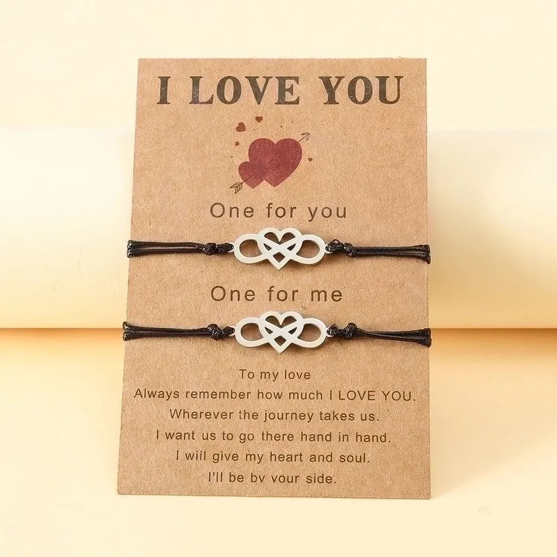 Fashion Jewelry Stainless Steel Heart Shaped Eight-character Couple Card Hand Weaving Bracelet