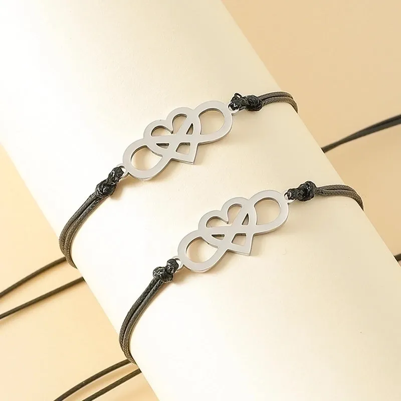 Fashion Jewelry Stainless Steel Heart Shaped Eight-character Couple Card Hand Weaving Bracelet