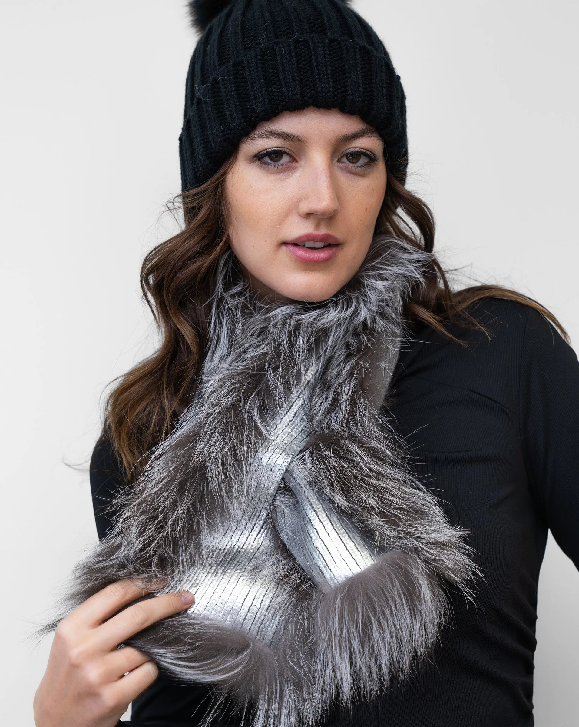 FINAL SALE - Metallic Ribbed Faux Fur Scarf