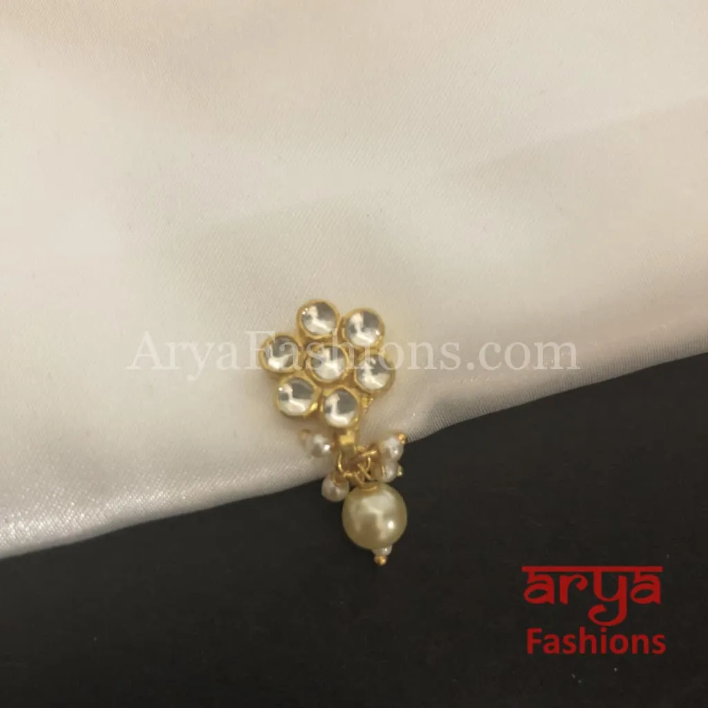 Flower Pacchi Kundan Nose Clip/ Kundan CZ non piercing nose ring/ Kundan Bridal Nosepin