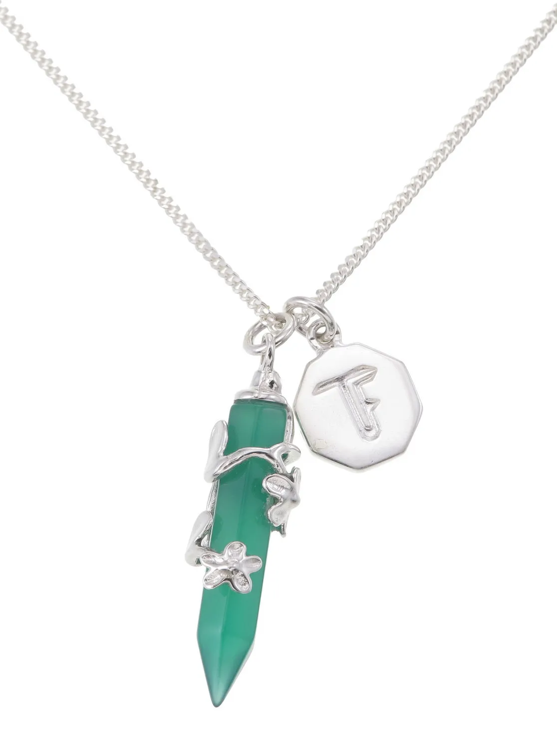 FLOWERING VINE NECKLACE - GREEN ONYX - SILVER