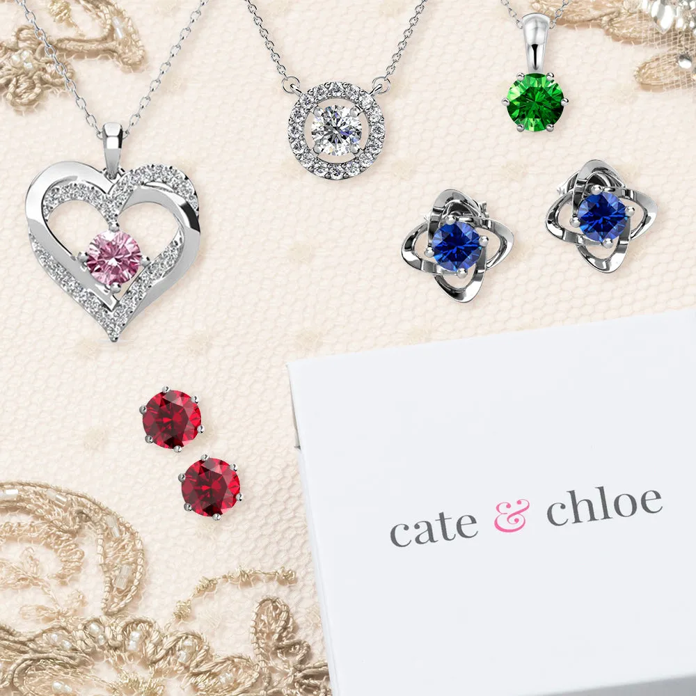 Forever August Birthstone 18k White Gold Plated Silver Double Heart Peridot Necklace with Swarovski Crystals
