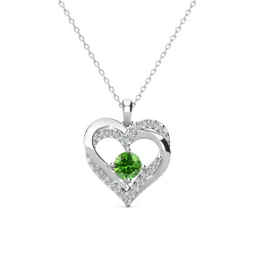 Forever August Birthstone 18k White Gold Plated Silver Double Heart Peridot Necklace with Swarovski Crystals