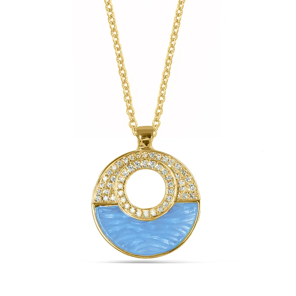 Frederic Sage 14K Yellow Gold Small Marbella Blue Topaz and Diamond Pendant Necklace