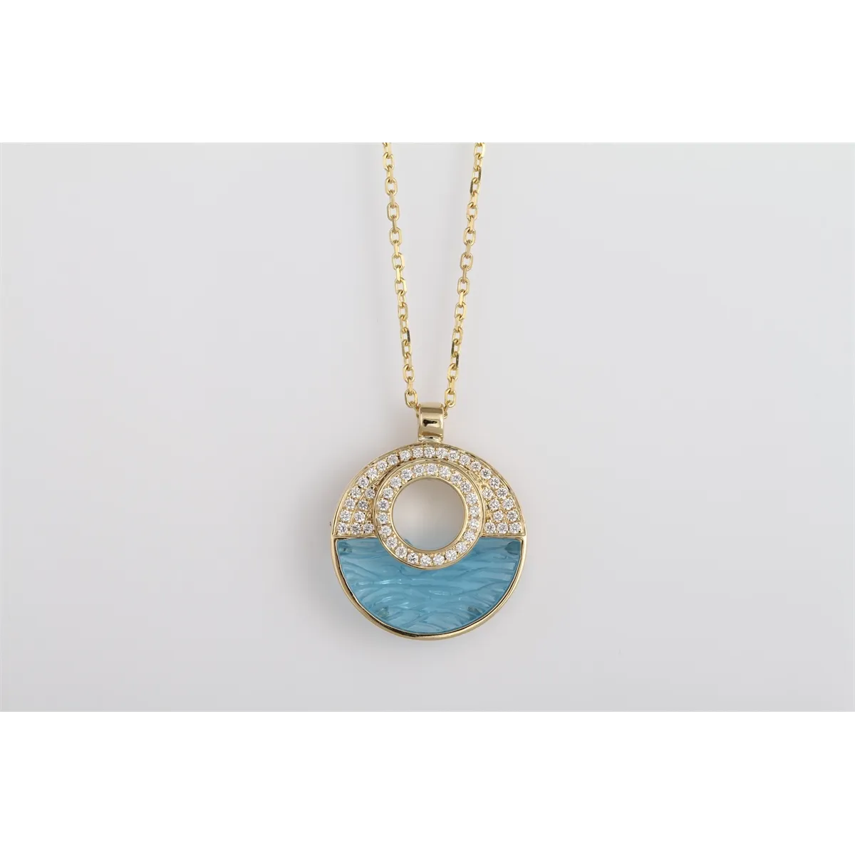 Frederic Sage 14K Yellow Gold Small Marbella Blue Topaz and Diamond Pendant Necklace
