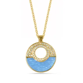 Frederic Sage 14K Yellow Gold Small Marbella Blue Topaz and Diamond Pendant Necklace