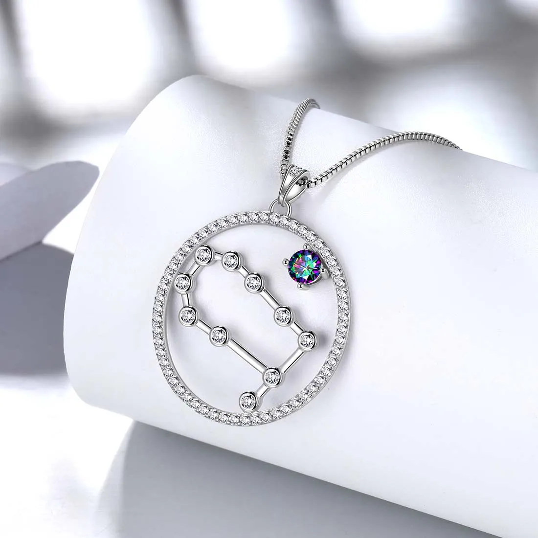 Gemini Zodiac Necklace Pendant Women Girls Jewelry Birthday Gift Mystic Topaz 925 Silver