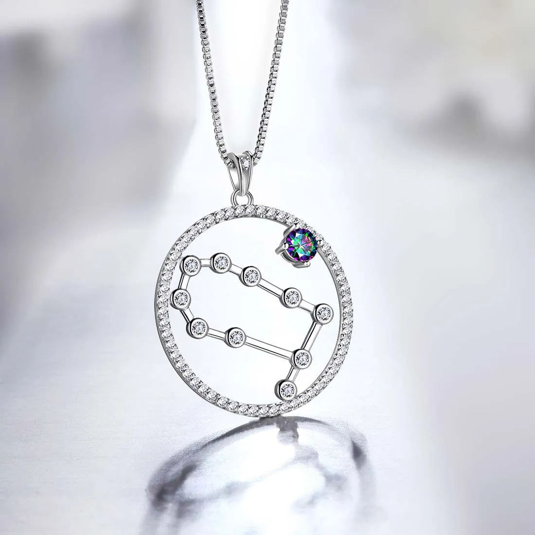 Gemini Zodiac Necklace Pendant Women Girls Jewelry Birthday Gift Mystic Topaz 925 Silver