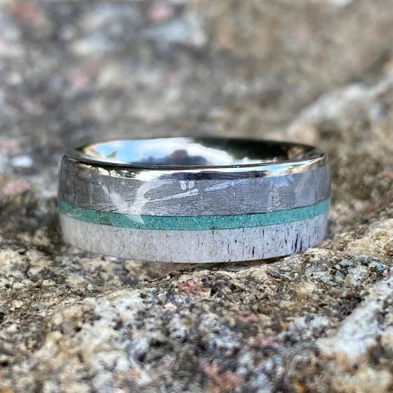 Gibeon Meteorite Wedding Band Custom Mens Rings 8mm Wide Meteorite Ring