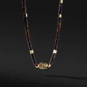Gold Buddha Necklace, Azuro Bead with Tiger Eye
