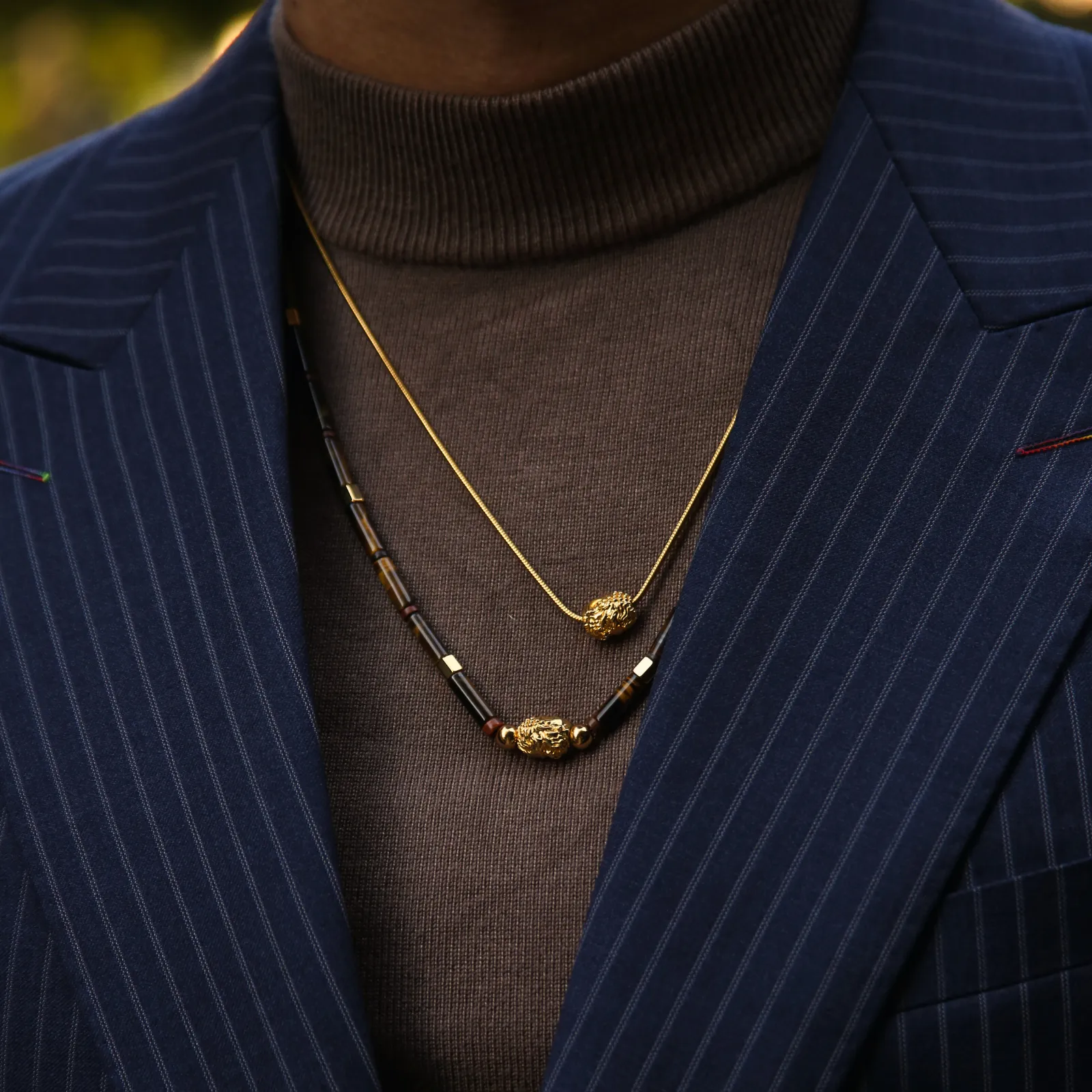 Gold Buddha Necklace, Azuro Bead with Tiger Eye