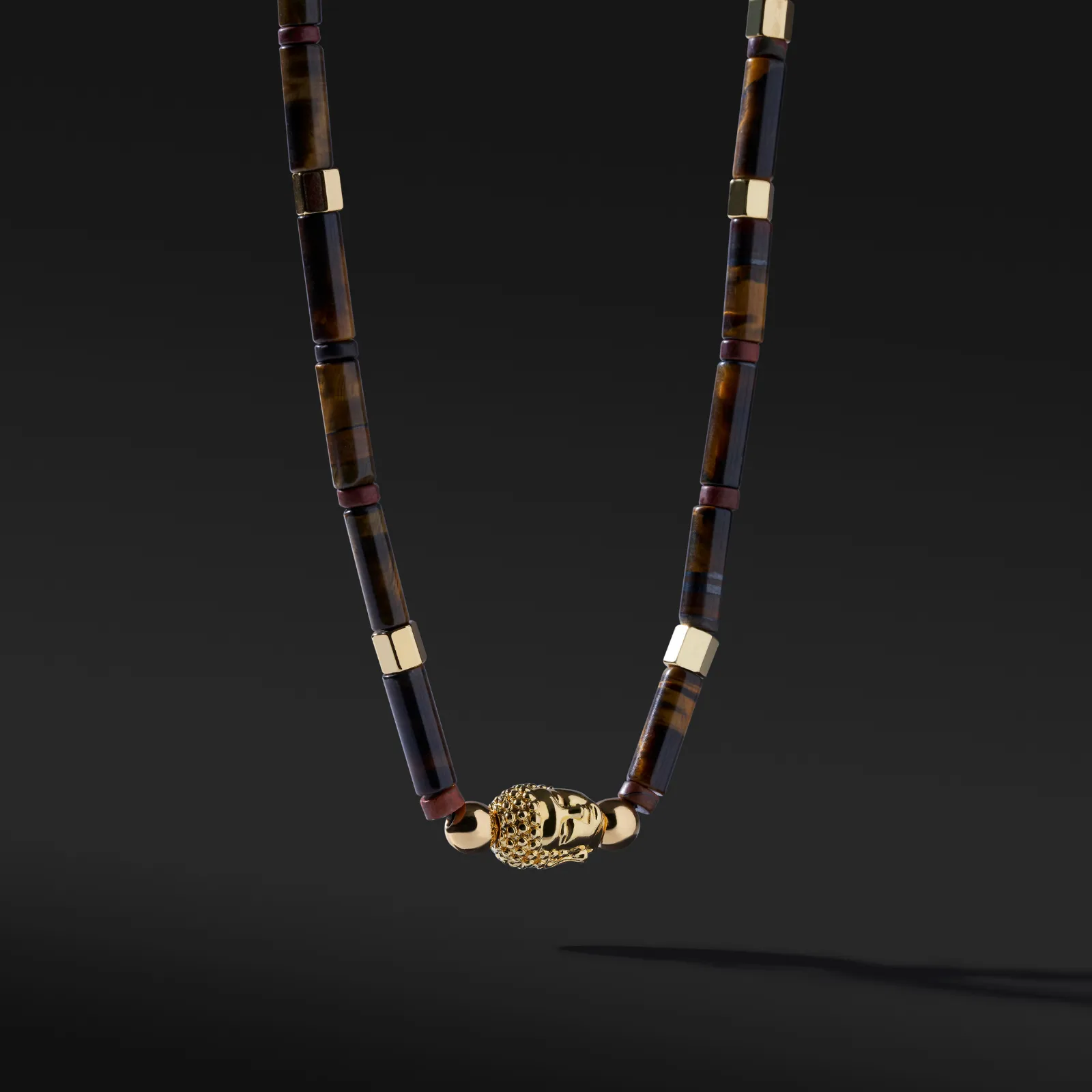 Gold Buddha Necklace, Azuro Bead with Tiger Eye