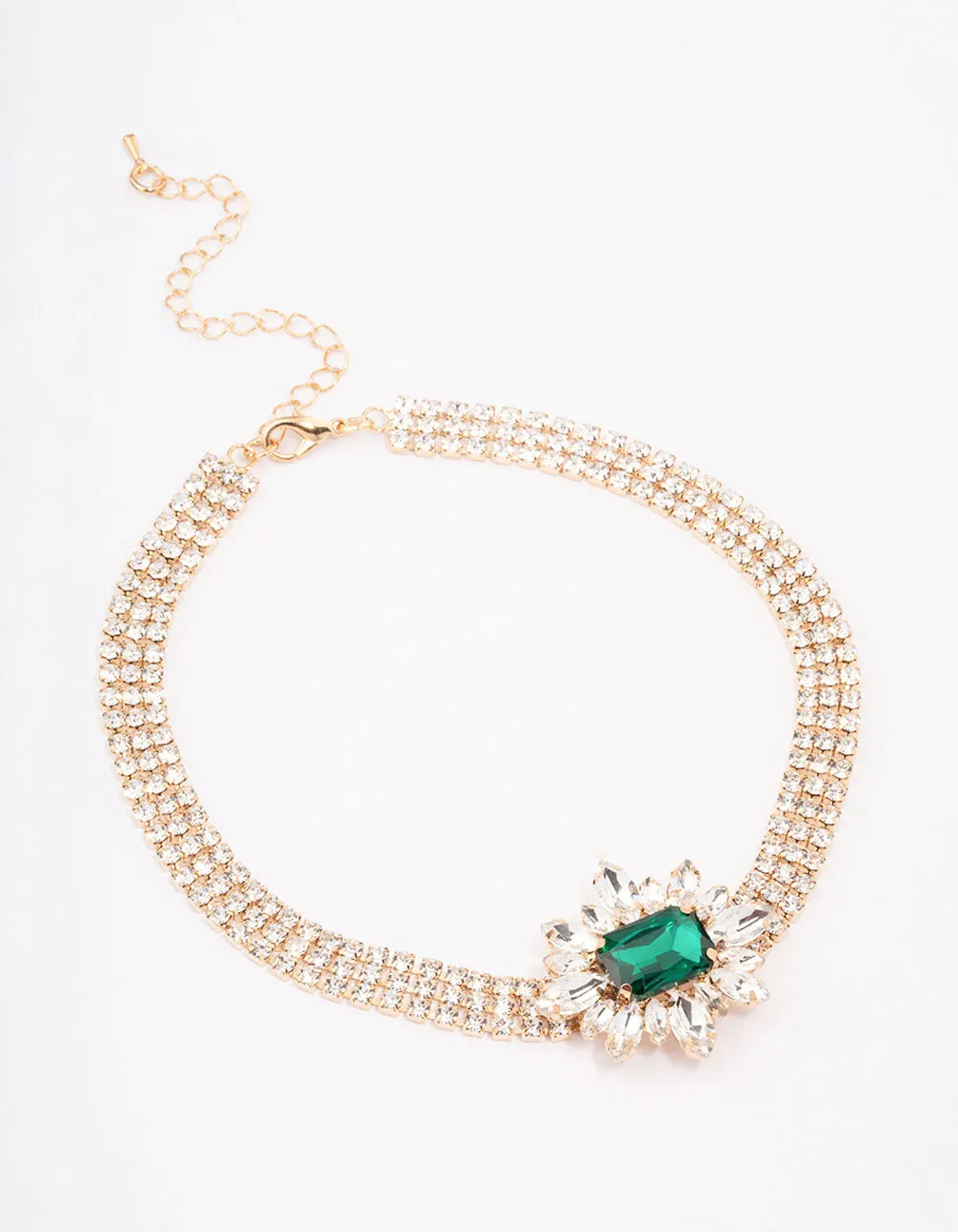 Gold Cup Chain Emerald Choker