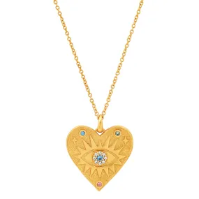 Gold Heart Evil Eye Necklace