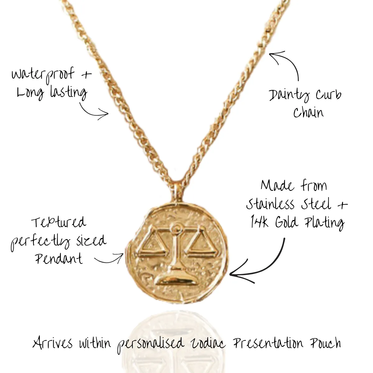 Gold Libra Zodiac Pendant Necklace