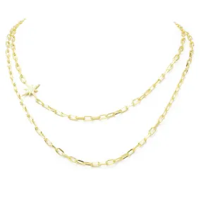 Gold Linked Chain Layered Necklace with CZ Starburst Station