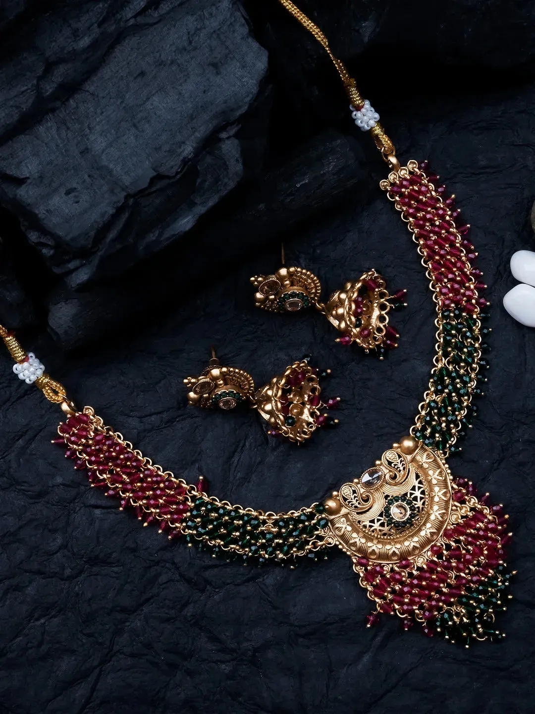 Gold Plated Ruby Green Hydra Necklace Set