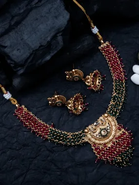 Gold Plated Ruby Green Hydra Necklace Set