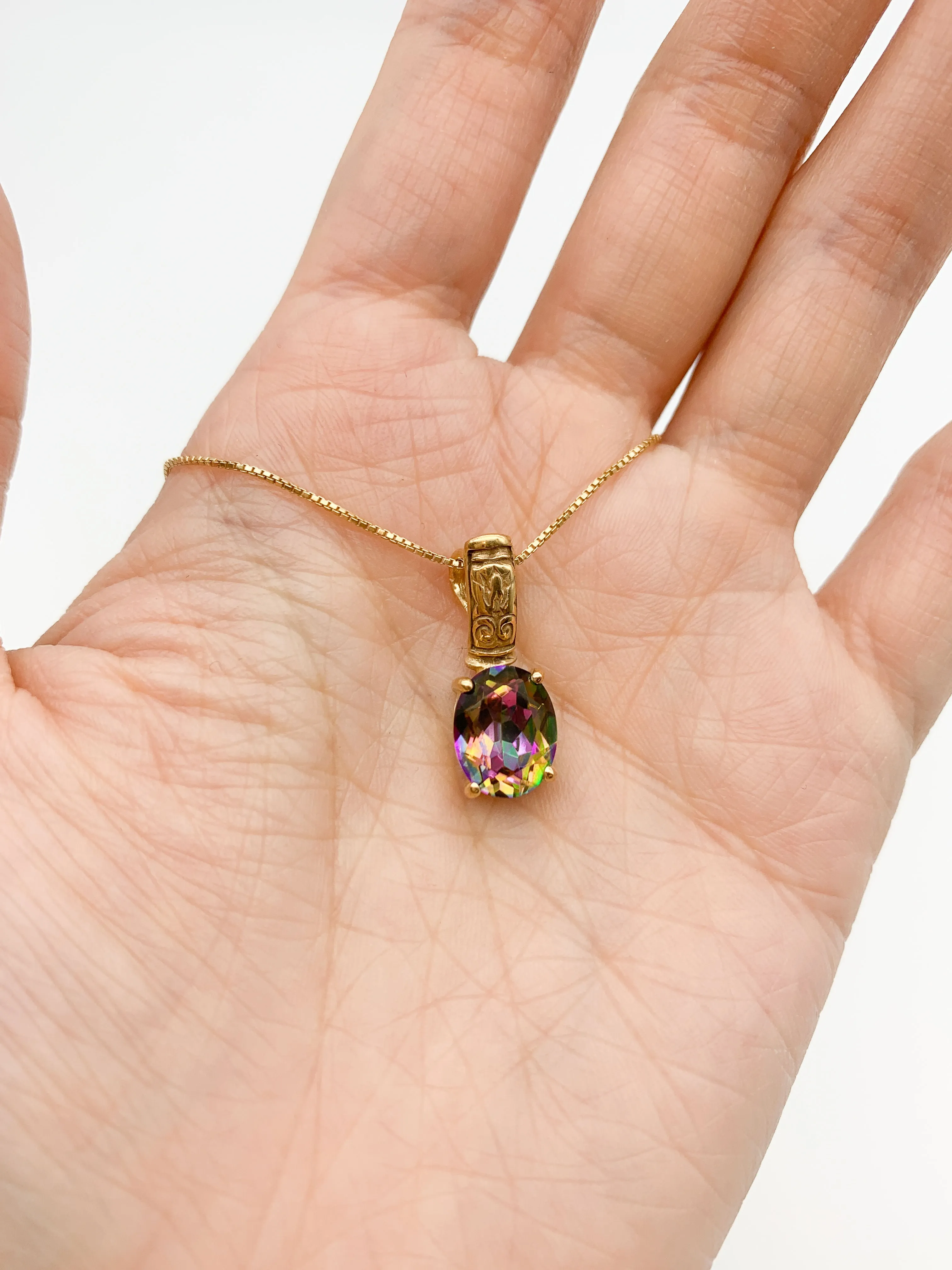 Gold Topaz Pendant - Mystic Topaz Necklace - Purple Tribal Necklace