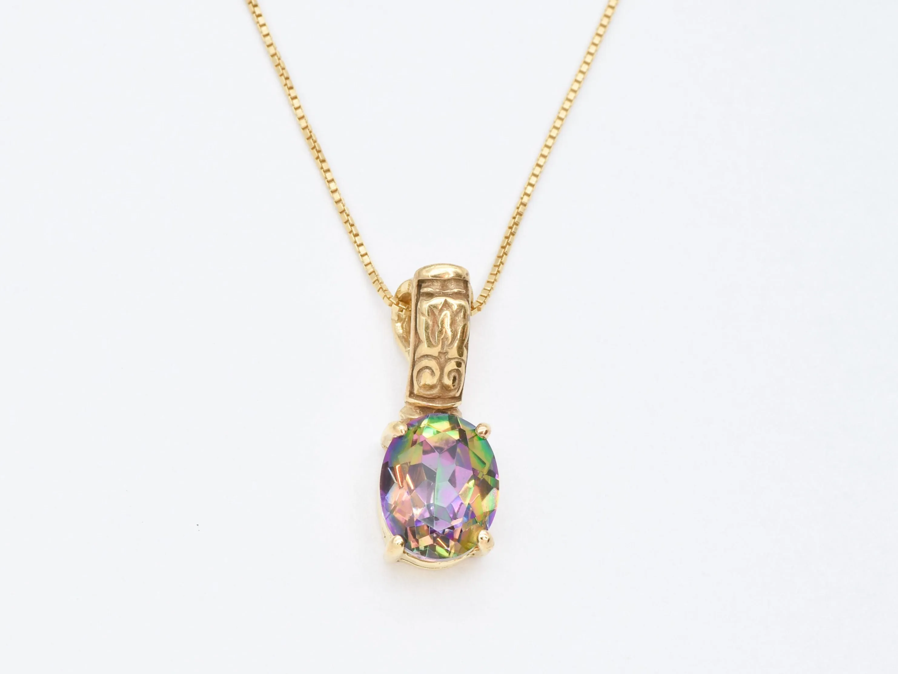 Gold Topaz Pendant - Mystic Topaz Necklace - Purple Tribal Necklace